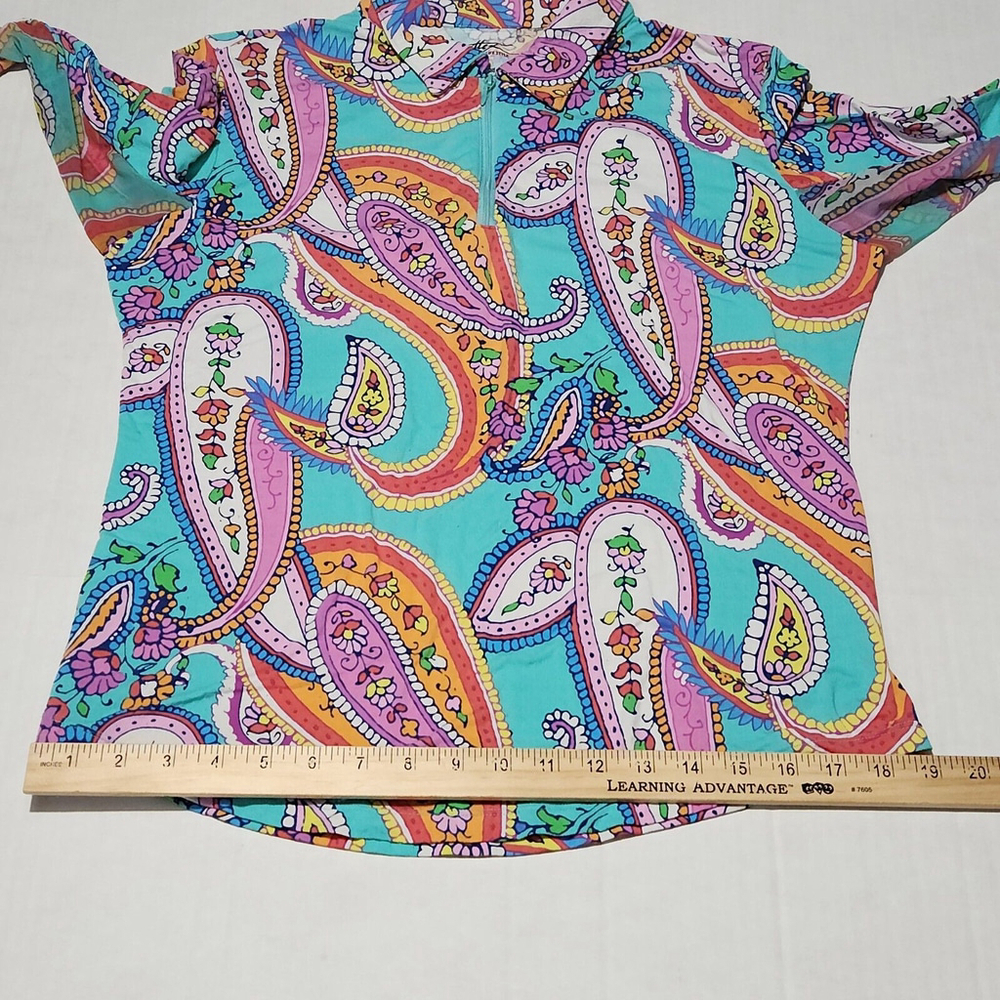 Gottex Lifestyle Top Blue Poolside UPF50+ Moc Neck with Zipper Paisley Large - Picture 9 of 12